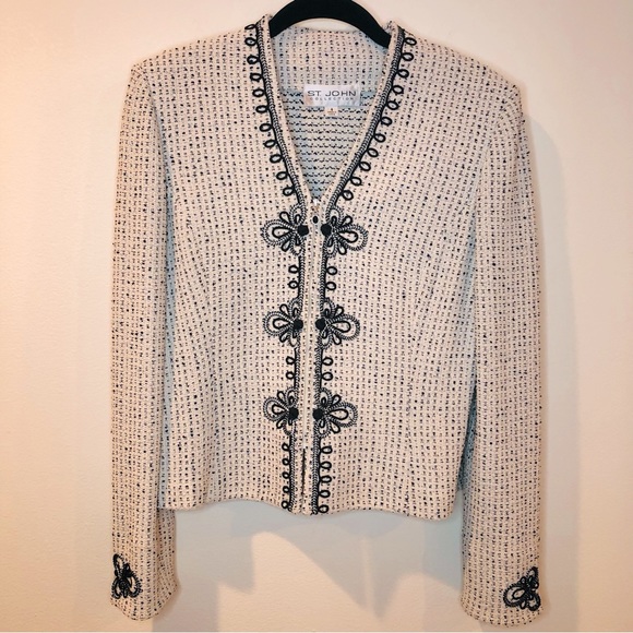 St. John Collection Sweaters - St. John Collection Sweater Jacket Santana Knit Tweed Embroidered Embellished